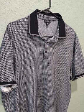 Mens Black and White Geometric Design Polo Shirt Size XL